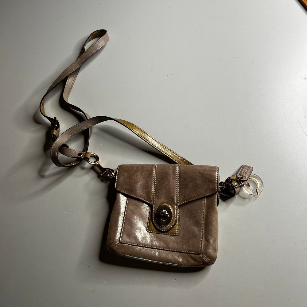 Coach Metallic Taupe Leather Crossbody Bag Turnlock Small 43471 Gold Hardware